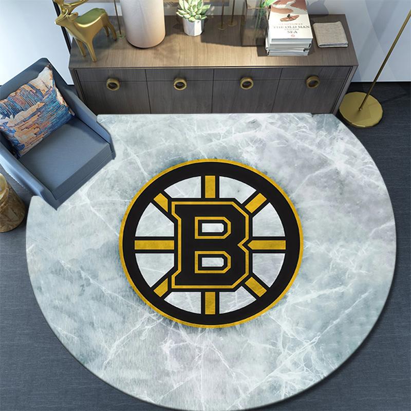 Boston Bruins2 Round Area Rug,Carpet Rug for Living Room Bedroom Sofa Playroom Decor,Non-slip Floor Mat