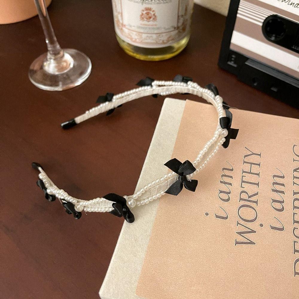Headwear Pearl Hair Band Ins Pearl Hair Hoop Elegant Bow Headband Girl