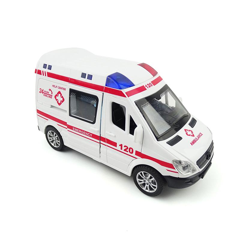1Pc Boys Toys 1:32 Mini Car Diecast Ambulance Fire-Truck Policecar Model Sound And Light Vehicle Simulation Collection Gifts