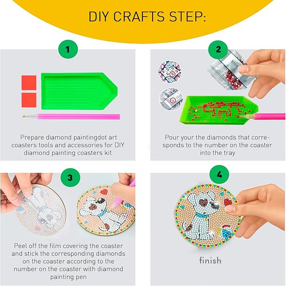 8 Pieces/set of Diamond Painted Dog Patterned Coasters, DIY Coasters with Holder, Suitable for Beginners and Adults, Art and Craft Supplies Gifts