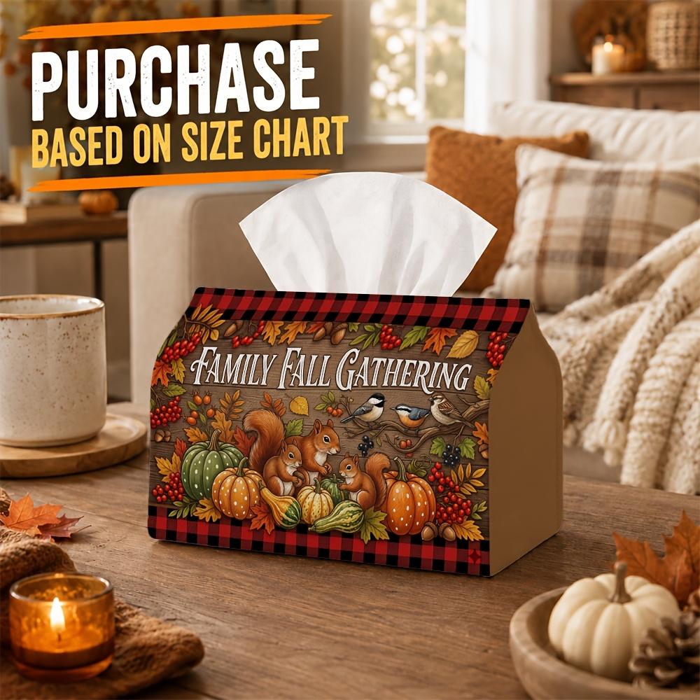 1pc Rustic Woodland Harvest Tissue Box - Squirrel Pumpkin Acorn Napkin Storage Box, Suitable for Rolls/Facial Tissues/Single Sheets, Multi-Functional