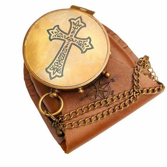 Antique Brass Compass Nautical Maritime Pocket Compass With Leather Case Gift 2"