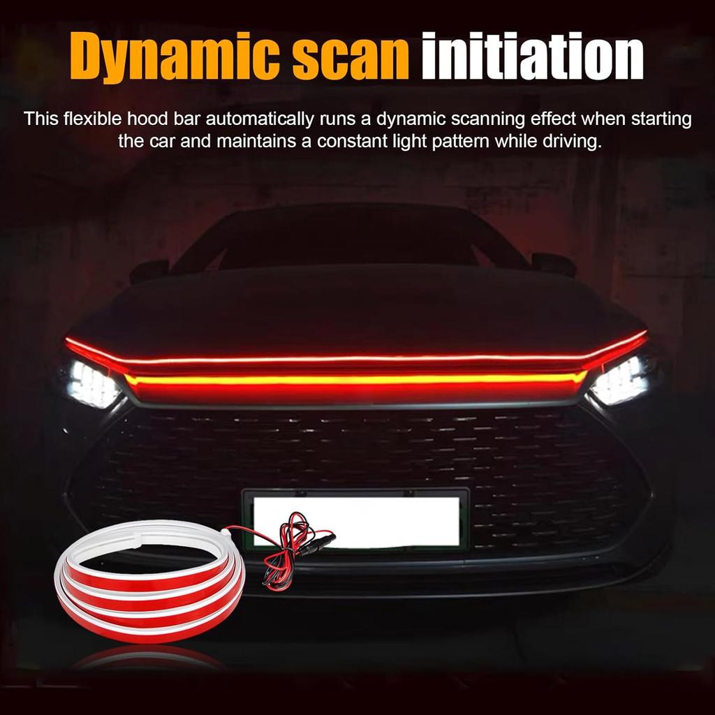 59'' Car Hood Light Strip, Flexible Dynamic Daytime Running Light Strip, Waterproof Auto LED Strip Light With Fuse Protection, Universal Exterior