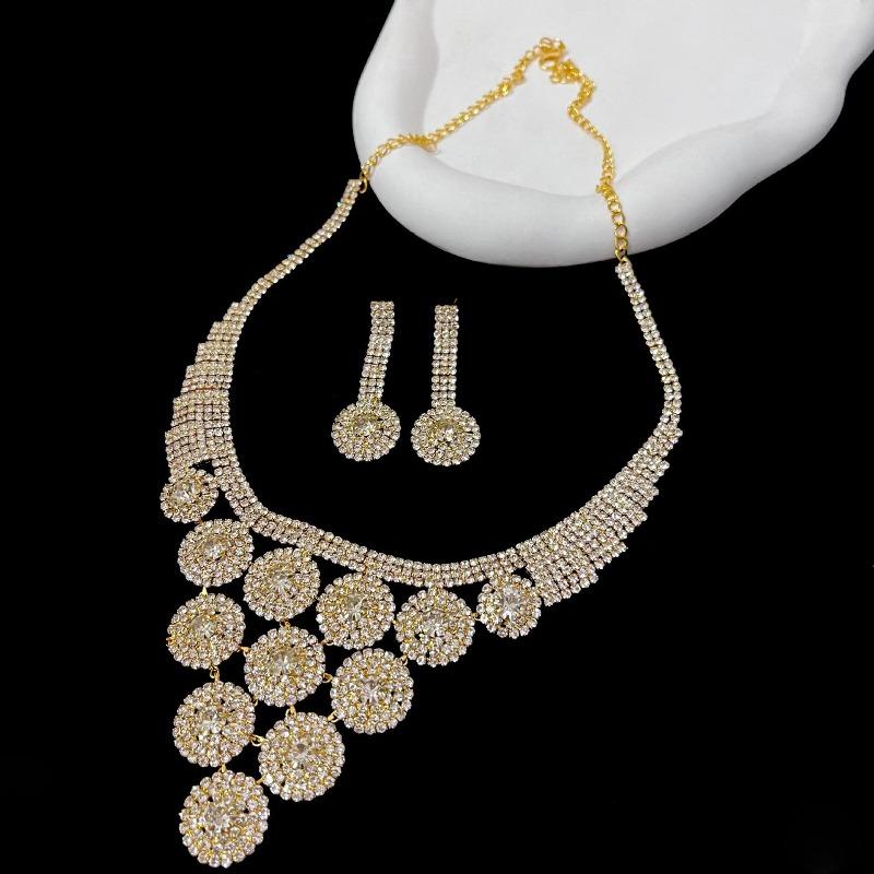 Wedding Accessories Set Rhinestone Necklace Earrings Set Dinner Dress Versatile Collarbone Chain Bridal Jewelry Set Women