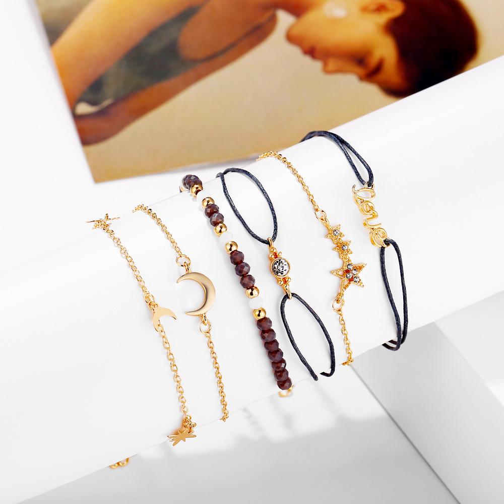 European-American Bestseller: Love, Star, and Moon Bracelet Set (6 Pieces)