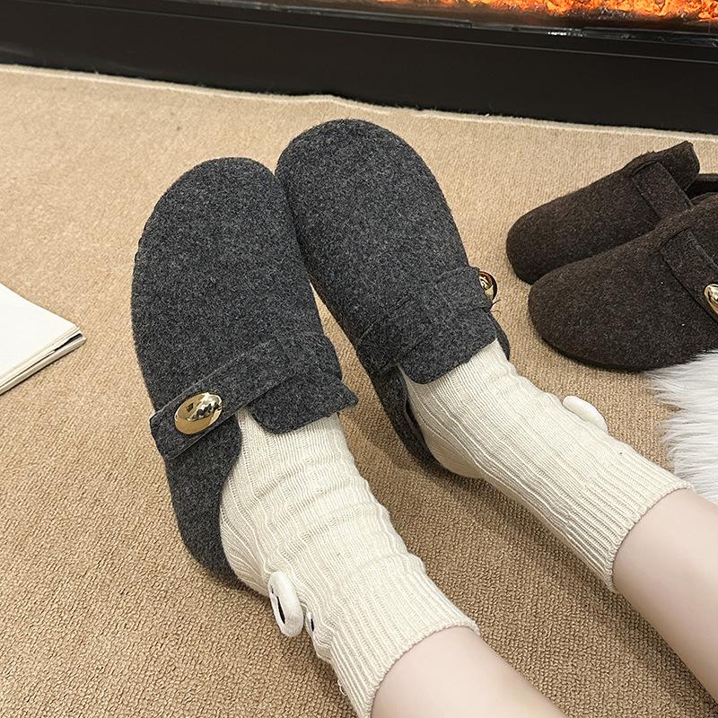 Women's Baotou Christmas a Footstirrup Heightening Winter Warm Cold Padded Non-slip Wear-resistant Leisure Cotton Half Slippers