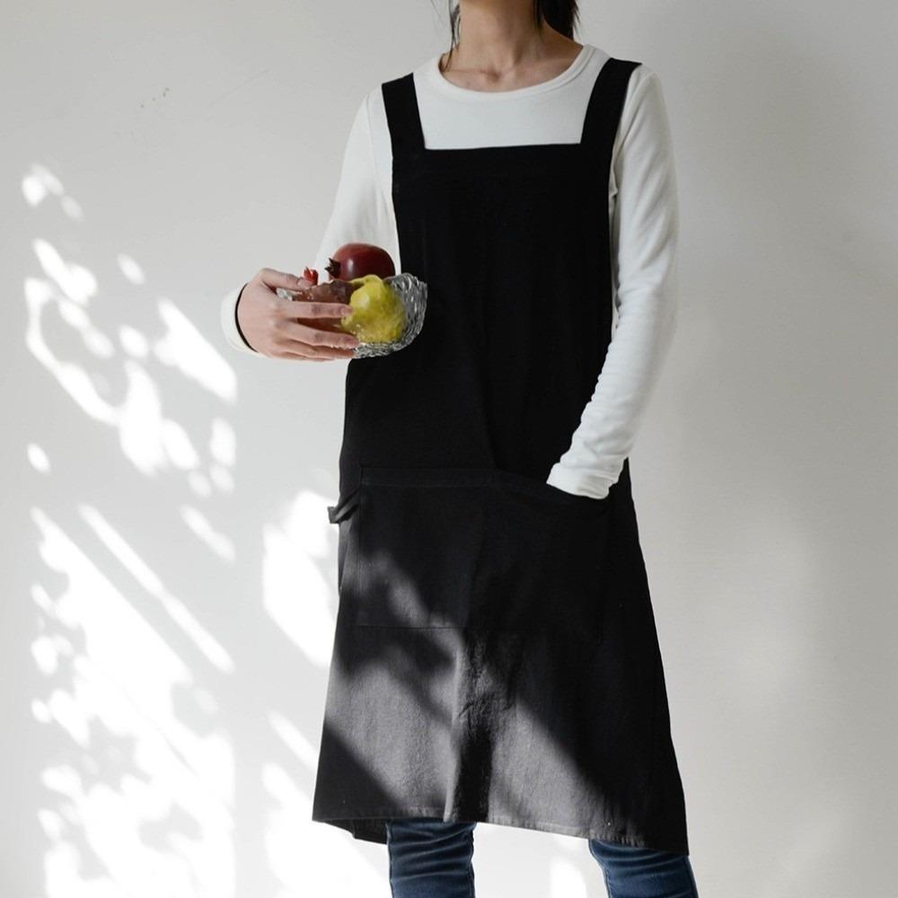 Solid Color Japanese Minimalist Kitchen Apron Cotton Household Waterproof Apron  Restaurant