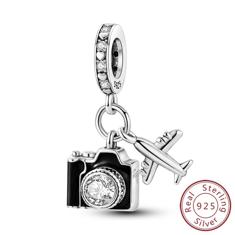 Original Copper Charm Bead Aircraft Camera Handbag Travel Life Beads Pendant For Bracelet Charms Diy Jewelry Gift