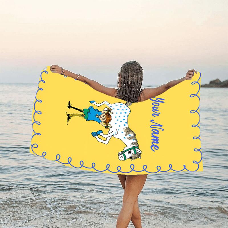 1pc Pippi Longstocking1 Beach Towel with Custom Name, Beach/Swimming/Bath/Picnic/Camping Towel, Suitable for Seaside Beaches
