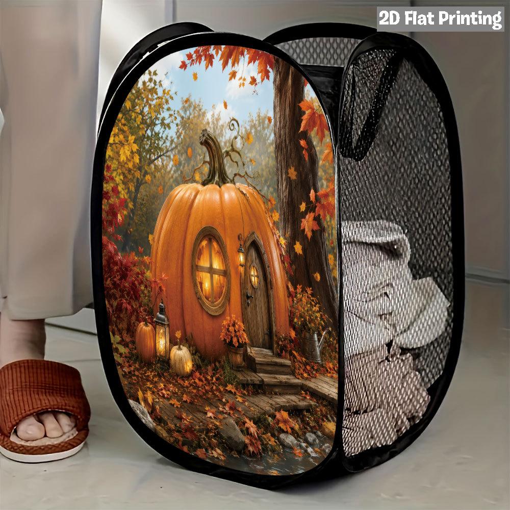 1Pcs Autumn Sunflower Pumpkin Series 6 Pop-Up Laundry Hamper Expandable Mesh Hamper Basket for Room Bedroom Bathroom Organization Contemporary Storage