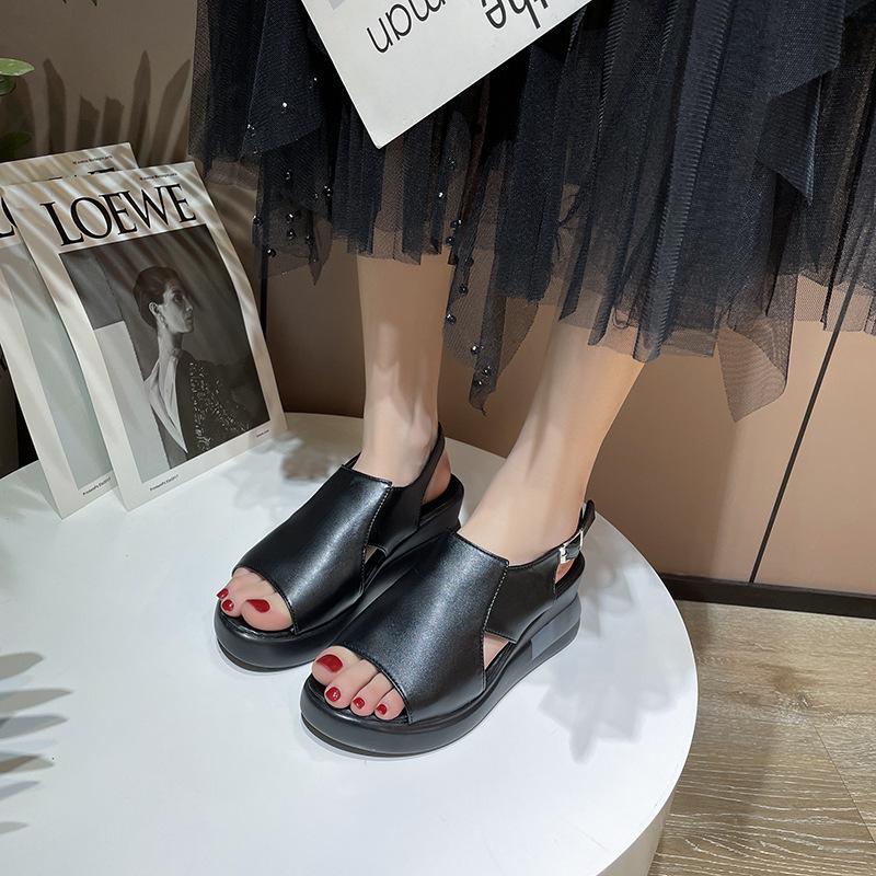 

Casual wedge heel platform women s shoes high heel one-word buckle non-slip lightweight outer sandals women 35 чёрный