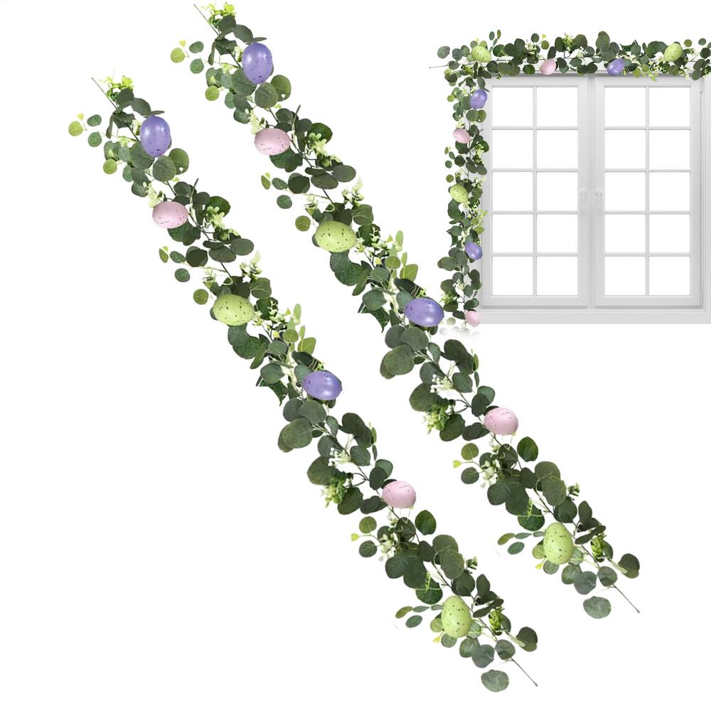 

Easter Garland 2 Pieces Artificial Egg Spring Home Decor Easter Artificial Garlands for Spring Garden Daily Indoor Holiday Party