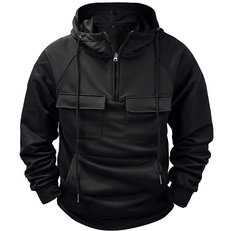 

Men’s Retro Fleece Hoodie - Loose Fit, Multi-Pocket, Zipper, Perfect for Autumn and Winter XXXL