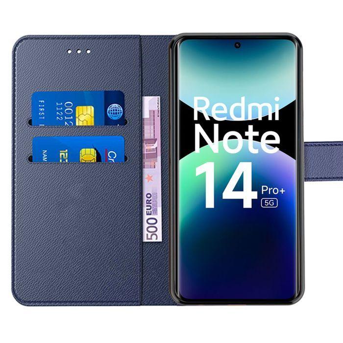 Coque - E.F.CONNECTION - Pour Xiaomi Redmi Note 14 Pro Plus 5G - Synthécuir Bleu Marine - 2 Verres Trempés - Antichoc