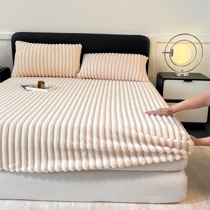 Winter Plush Elastic Fitted Sheet Double Bed Sheet Soft Warm Velvet Bedspread Mattress Cover Bed Linen Protector Twin Queen King