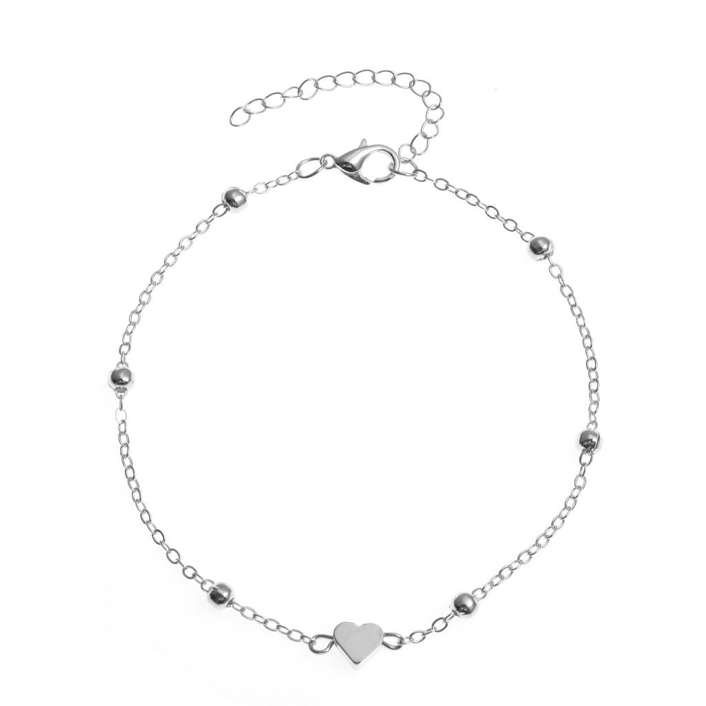 Summer Beach Heart-Shaped Bead Chain Anklet for Women