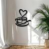 Heart Metal Wall Art Minimalist Coffee Cup Decor 2D Black Ironwork Kitchen Cafe Gift For Coffee Lovers