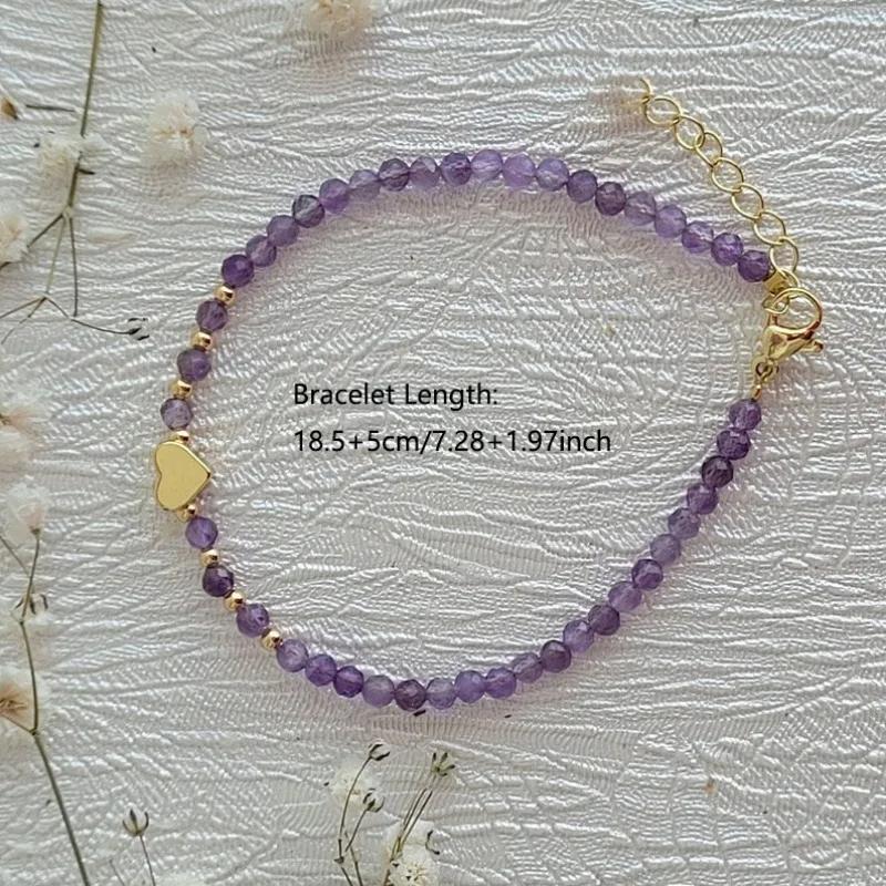 1pc 3MM Handmade Natural Stone Amethyst Beads With Heart Stretchable Bracelets For Women Jewelry Gift