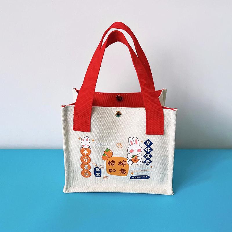 Cute Canvas Handbag Cartoon Small Bucket Bag Clutch Purse Bento Bag Office Worker Handbag Women Girls