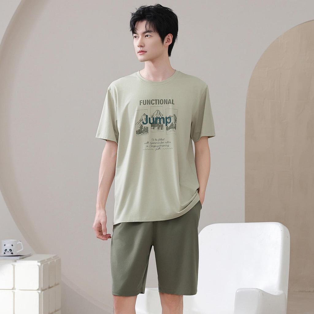 Men's Plus Size Cotton Summer Pajama Set - Thin Short-Sleeved Top & Shorts, Round Neck, Casual & Comfortable for Indoor/Outdoor Wear