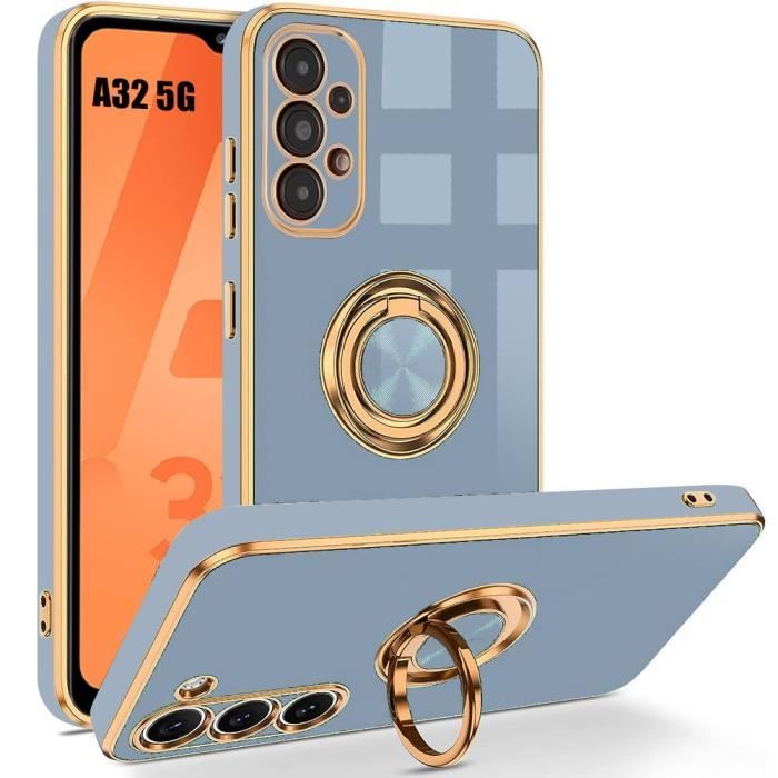 Coque - BOOLING - pour Samsung Galaxy A32 5G - Antichoc - Silicone Hybride - Support à Anneau 360°