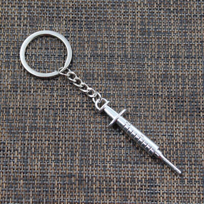 Fashion Keychain 62x6mm Doctor Syringe Pendants DIY Men Jewelry Car Key Chain Ring Holder Souvenir For Gift