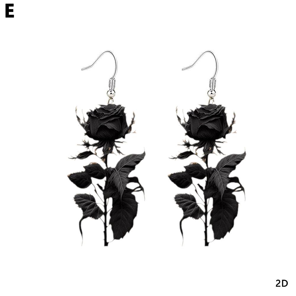 Fashion Acrylic 2D Flat Rose Earrings Romantic 2D Flat Rose Forest Flower Earrings Retro Art Style Earrings Jewelry Gifts