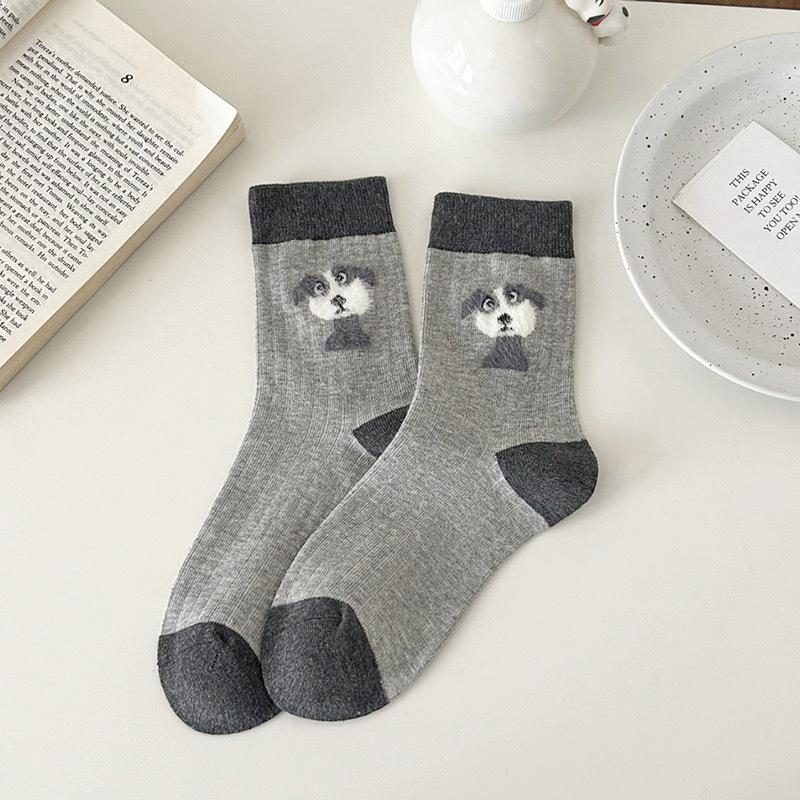 

Мультяшные носки средней длины из пряжи Осень Зима Чистый хлопок Собака Кошка Инди Тренд Плюшевые Милые Махровые Носки Для Детского Новогоднего Подарка M