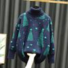 Christmas Red Turtleneck Sweater Women's Autumn Winter Vintage Casual Loose Pullovers Long Sleeve Christmas Tree Knitted Tops