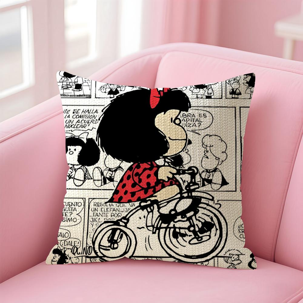 Cartoon MMafalda Cushion Cover Natural Linen Pillow Case DoubleSided Print Decorative Sofa Pillowcase Home Decor Gift