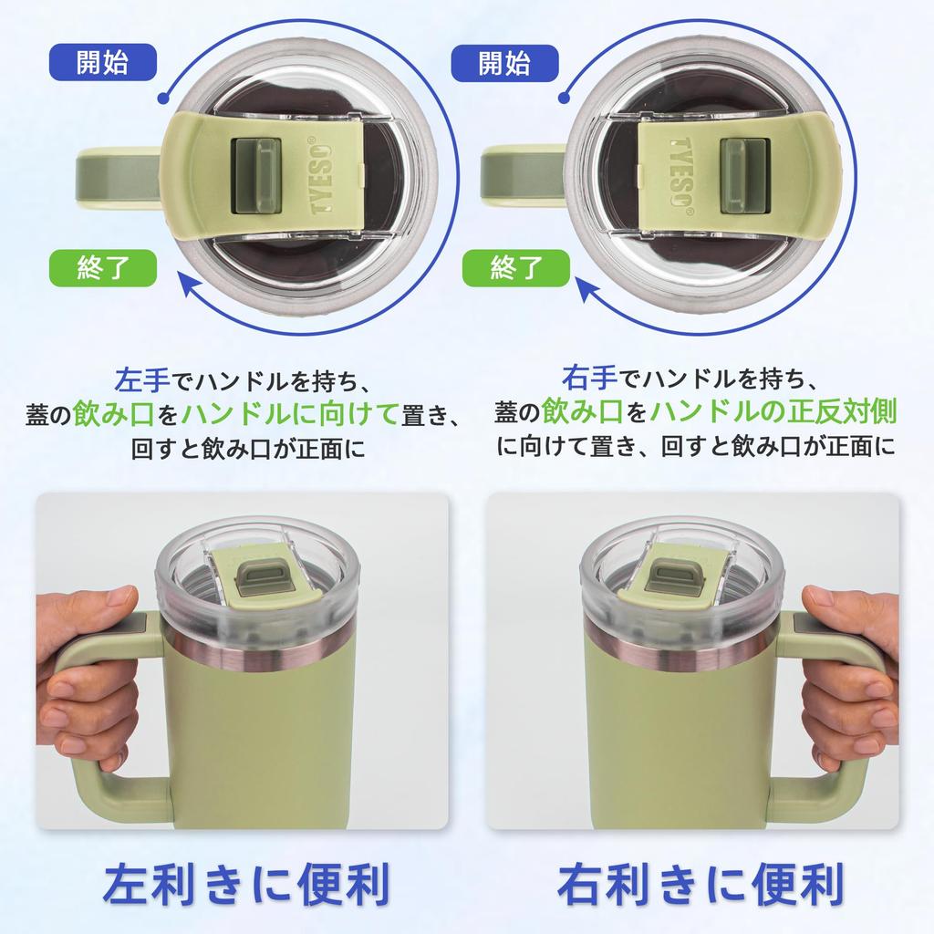 TYESO Tumbler Water Bottle Cold Insulated Stainless Steel Bottle Water Bottle with Straw Handle Mug Outdoor Vacuum Insulated Double Structure Wide