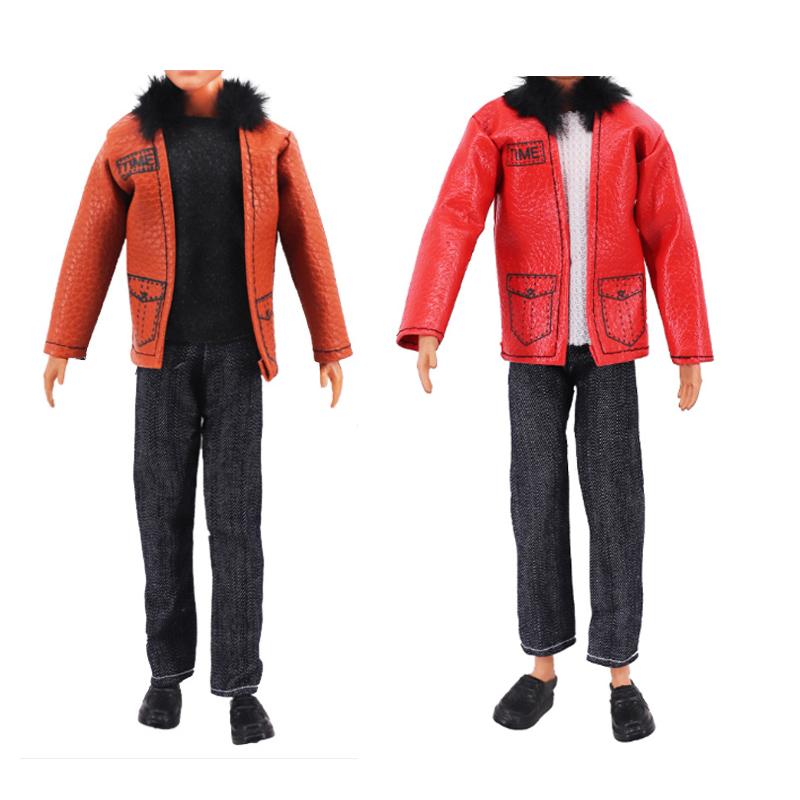 2 Sets/Pack Handmade Fashion Leather Clothes for Boy Doll 11.5in/30cm Casual Cool Style 3pcs/Set Jacket Coat Vest and Pants Toys