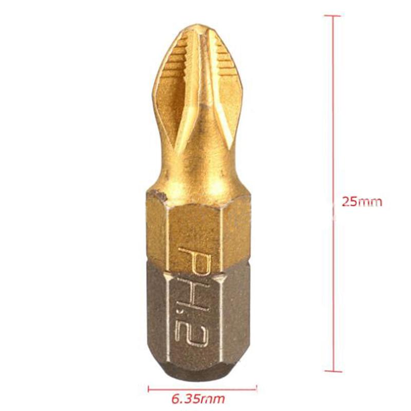 10 Pcs 25 Mm Shank Anti-skid Titanium-plated Alloy PH2 Screwdriver Short Drill Bit