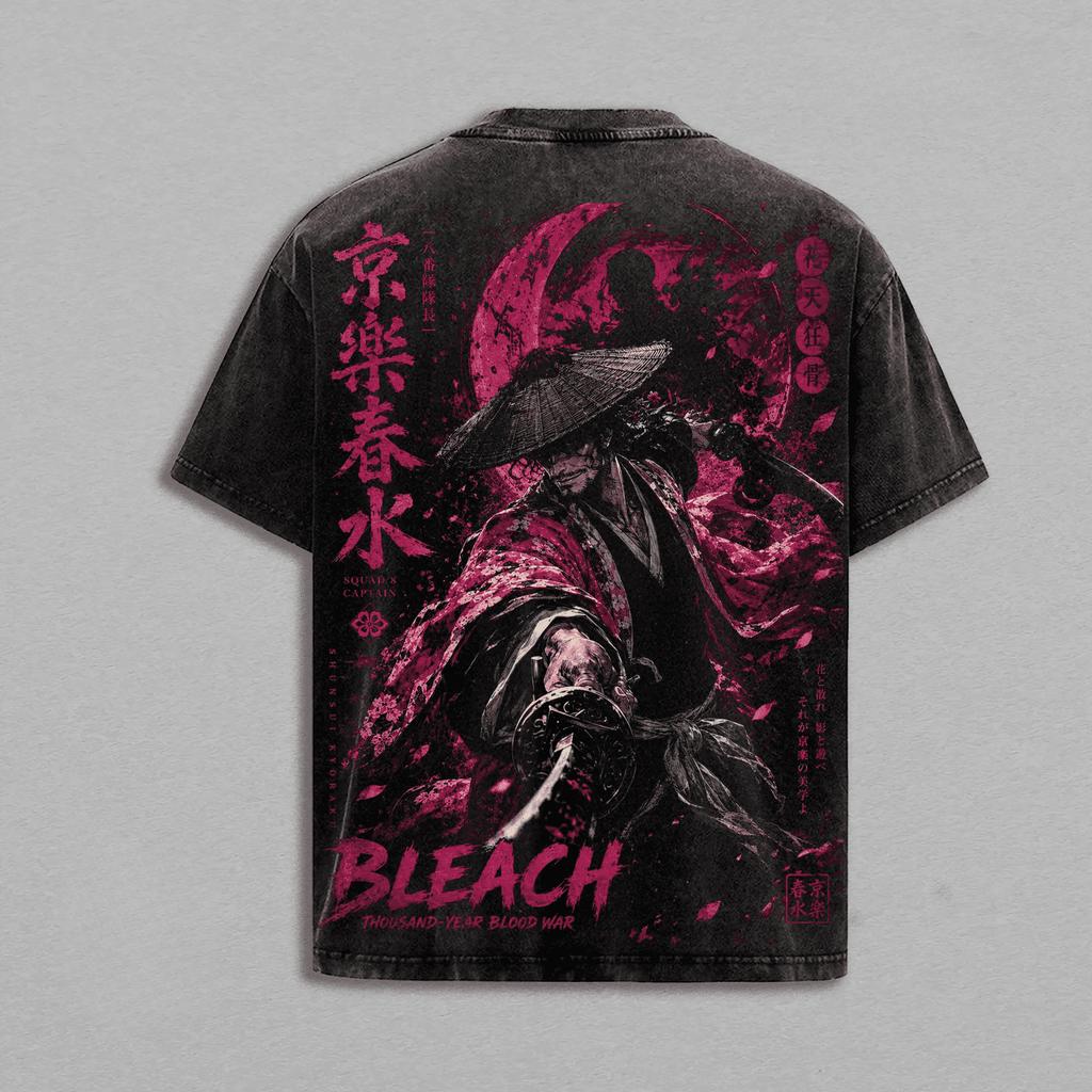 Kyoraku Shunsui BLEACH T-shirt Manga Vintage Washed Oversized T Shirt Summer Short Sleeve Polyester Tee Clothes Men Unisex Clothing