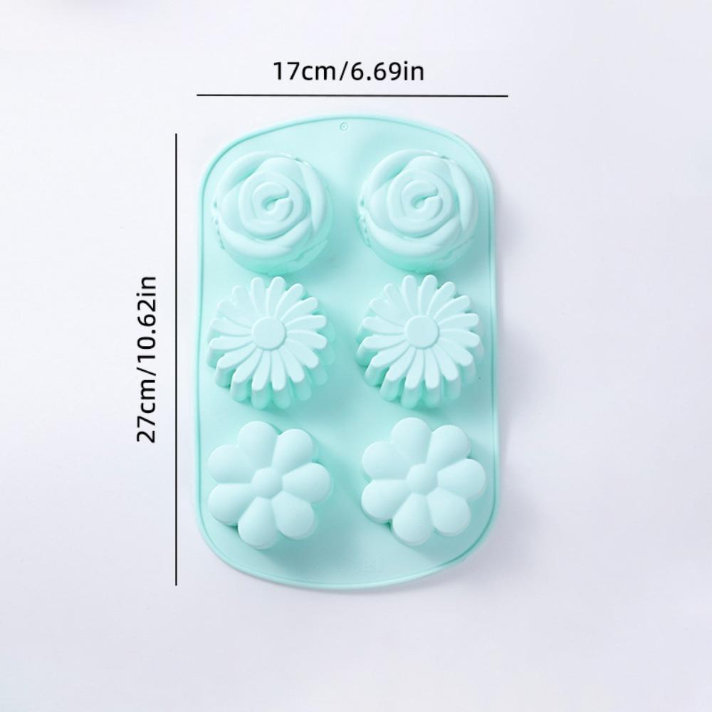 6-Cavity Silicone Soap Molds Flower Shape Non-Stick Chocolate Molds Food Grade Silicone Handmade Pudding Mould Holiday Baking