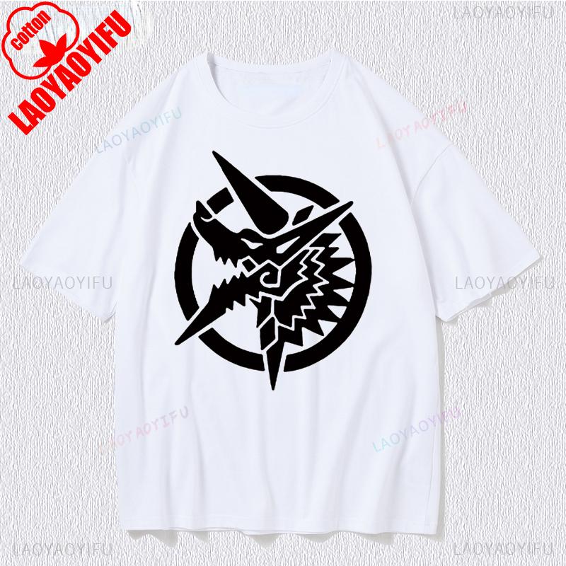 Korea Style Cartoon Printed Unisex Tops Japan Game Fans Monster Hunter Cos Otaku Tshirt Cotton Cool Summer Hipster Hip Hop Tees