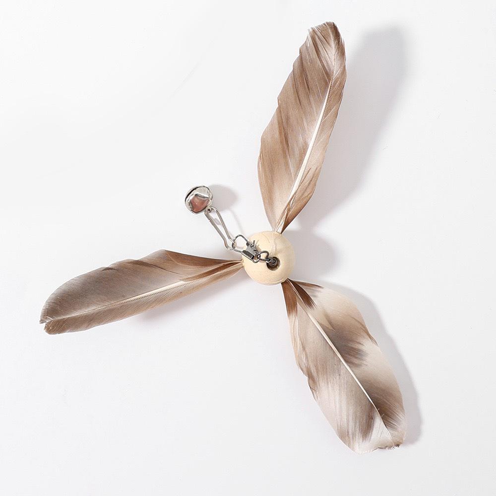 Rotating Feather Cat Teaser Stick with Wood Handle & Steel Wire for Boredom Relief