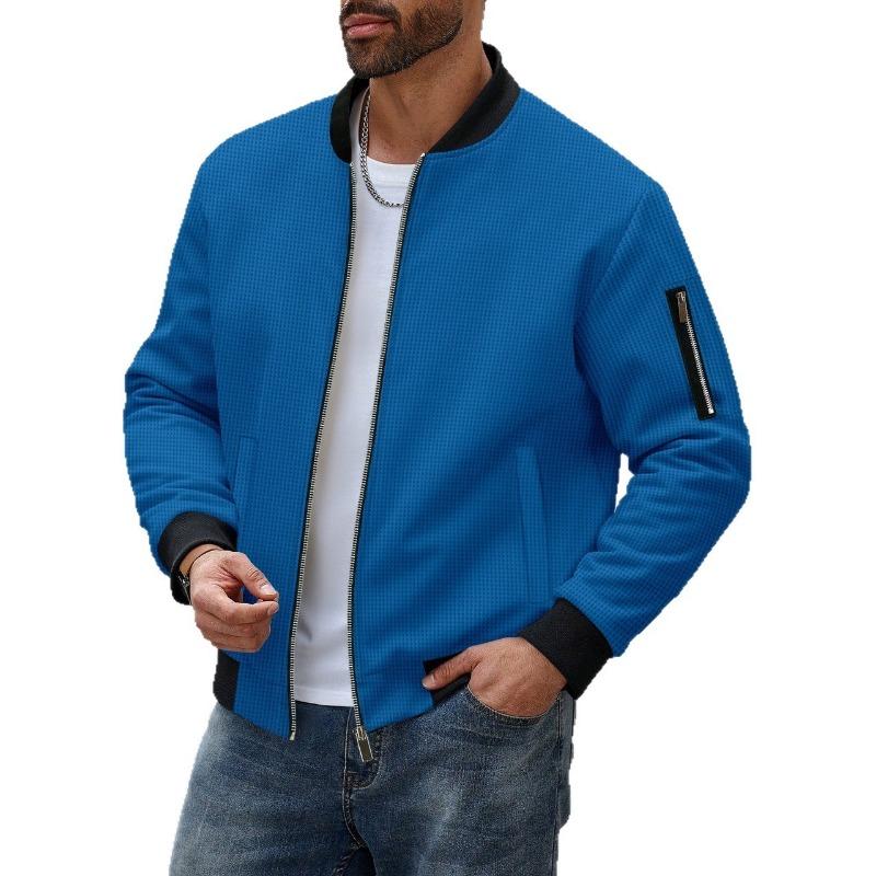 Winter New Men's Waffle Solid Color Cardigan Pocket Zipper Thickened Stand Coats Collar Jacket