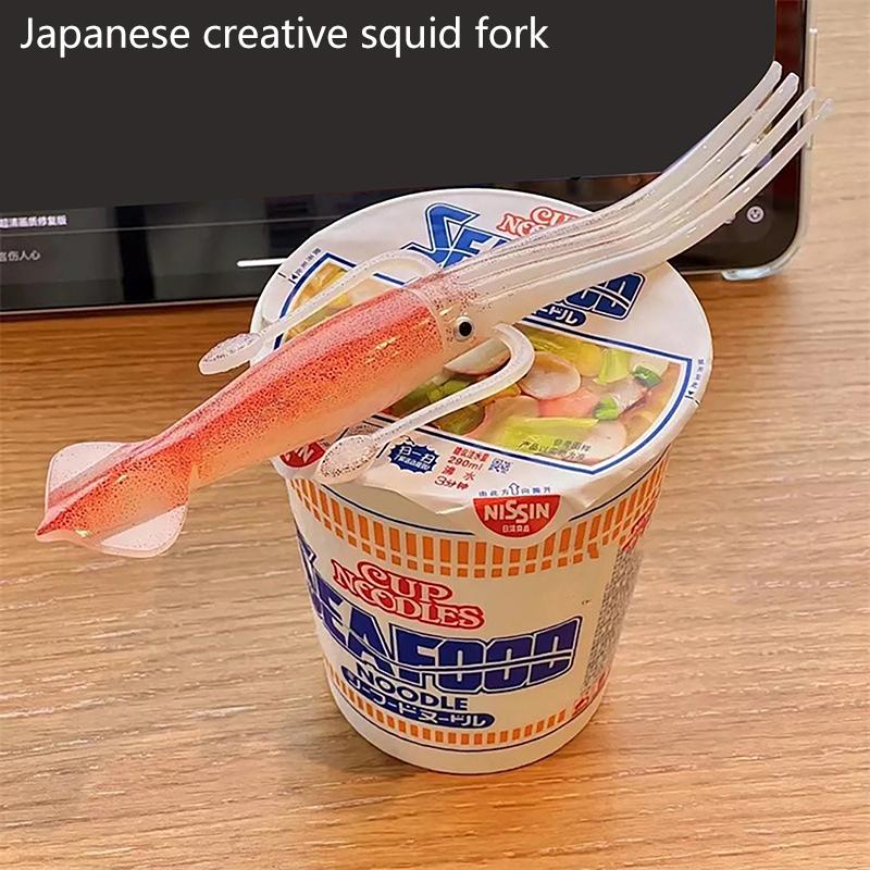 1/2 Stück Lustige Tintenfisch Sepia Gabel Obstbecher Nudelteller Gabel Instantnudelgabeln Bento-Mittagessen Gabeln Lebensmittelpicker Zahnstocher