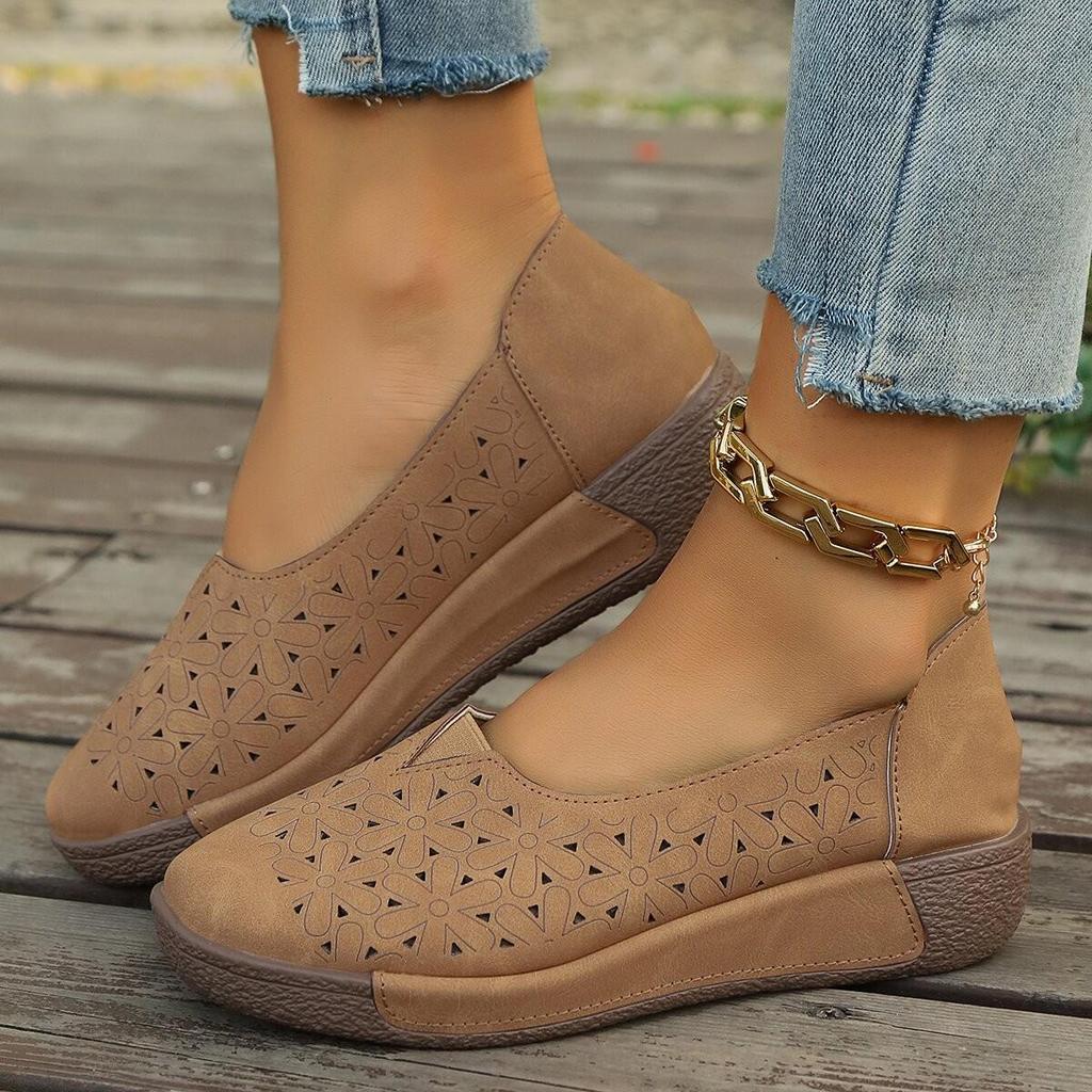 Women's Plus Size Flat Round Toe Casual Shoes - Spring/Summer 2025 European & American Style with Hollow Design