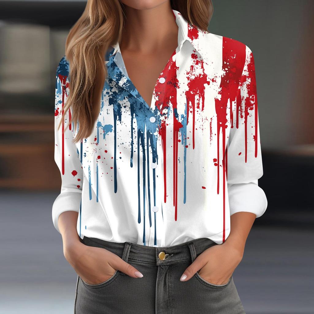 Dámská košile halenka s potiskem tlačítka s dlouhým rukávem ležérní základní košilový límec s běžným topem