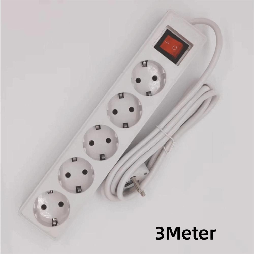 2/3/5Meters Cord EU Power Strip with ON/OFF Switch Power Converter Flat Adapter  European Standard