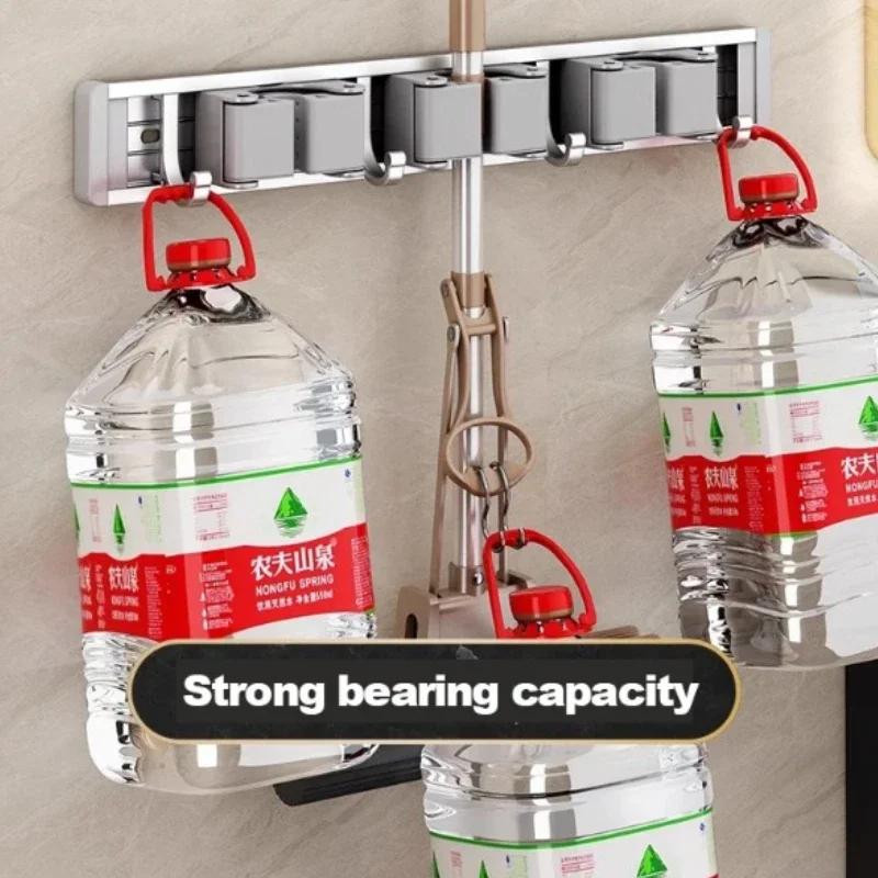 Mop and Broom Organizer Holder Rack Mop Holder Wall Mounted Strong Broom Holder Self With 5 Hooks Organizers Hang Broom