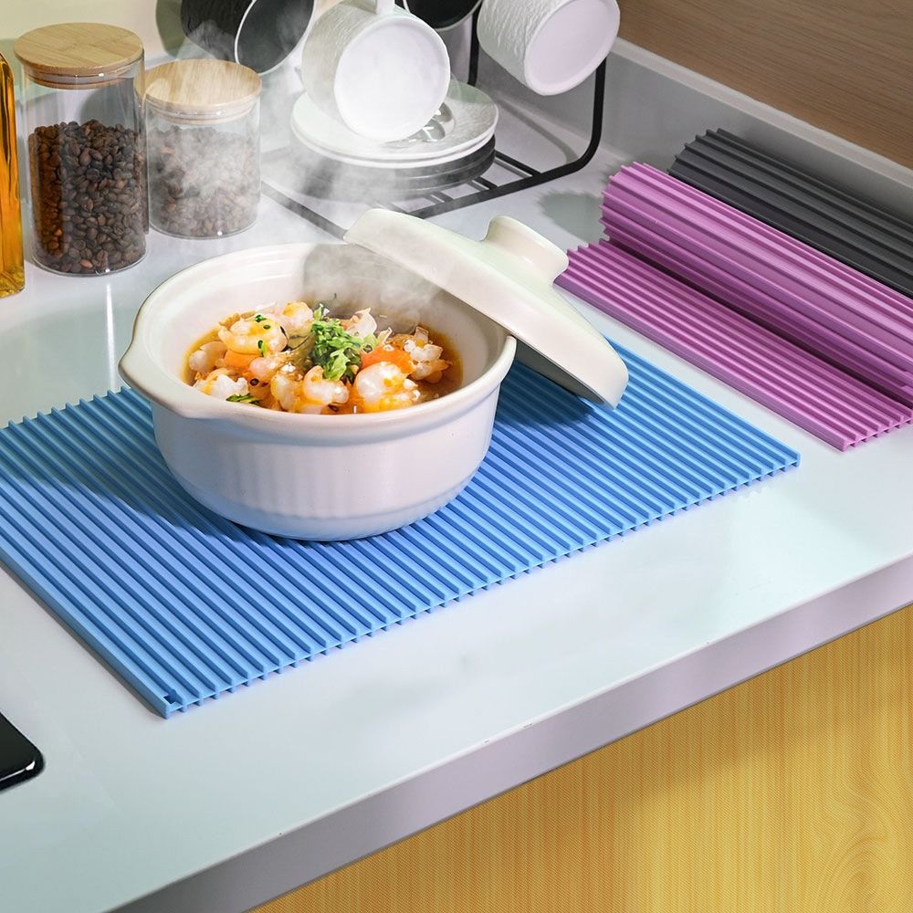 Food Grade Silicone Kitchen Mat Roll Up Insulation Placemat Countertop Use