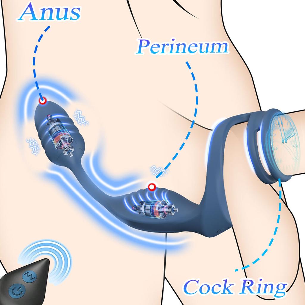 Vibrační kroužek na penis s prostatou Anální zátka Vibrátor Mužské sexuální hračky Dálkové ovládání Varlata Perineum Scrotum Masážní přístroj
