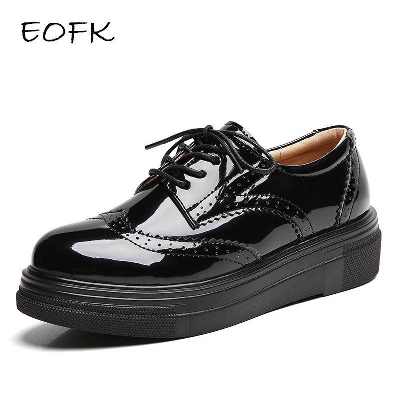 Women Black Patent Leather Brogue Shoes
