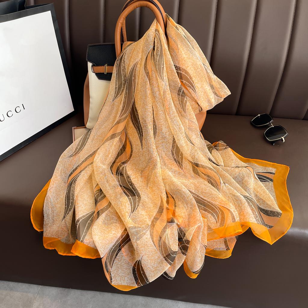 Lightweight Through Silk Scarf Women Foulard Thin Stoles Beach Travel Tippet Floral Long Veil Luxury Scarves Soft Premium Pareos