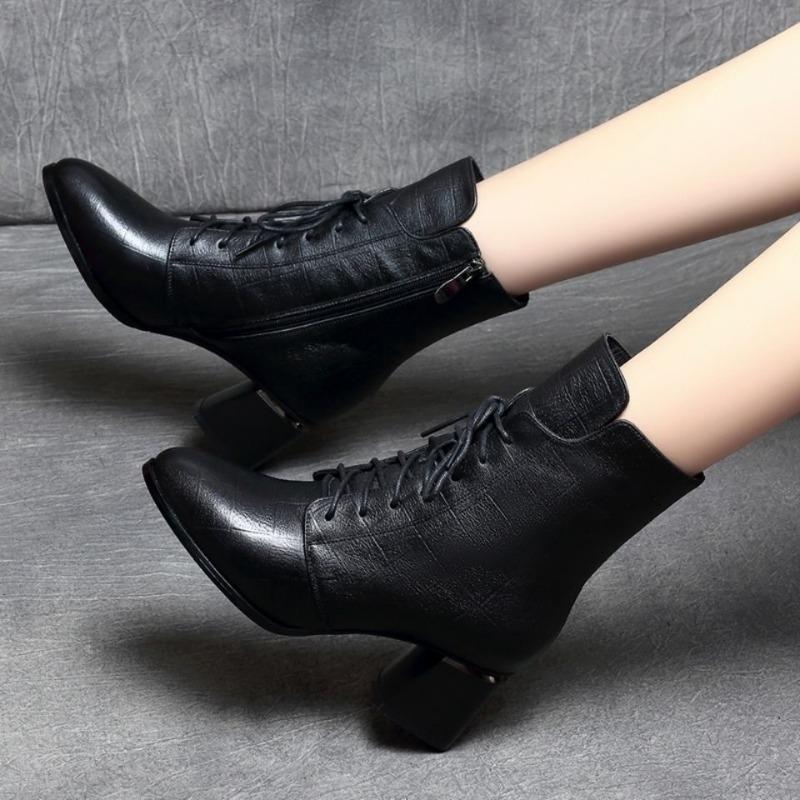 thick heel Martin boots women's medium heel autumn and winter new fashion boots leather boots short boots medium boots women
