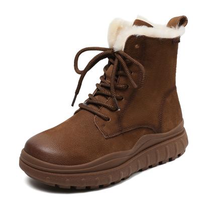 Mode 2025 Neu 5cm Damen Echtleder Schneestiefel Damen Dicksohlige Warme Baumwollstiefel Winter Kopfschicht Rindslederstiefel Vintage