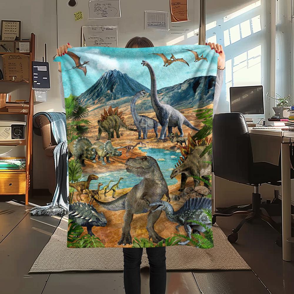 1Pc Dinosaur Print Flannel Blanket, High Quality Comfortable for All Seasons, Home Decor, Warmth and Comfort, Perfect for Christmas Gifts